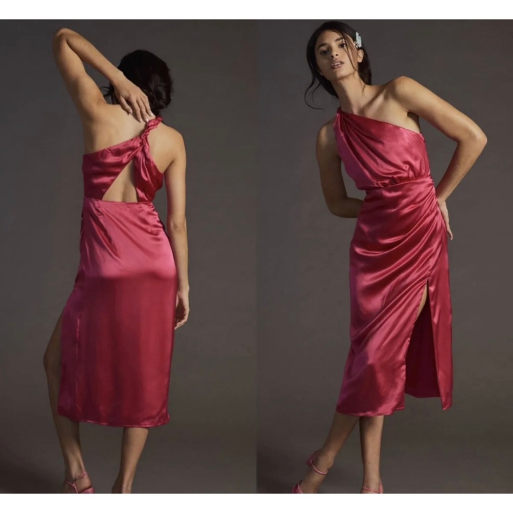 Anthropologie One-Shoulder Raspberry Silk Midi
Dress Size 14
